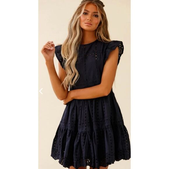 Aura Red Dress Navy Dress Néw With Tags Size L - Picture 2 of 6